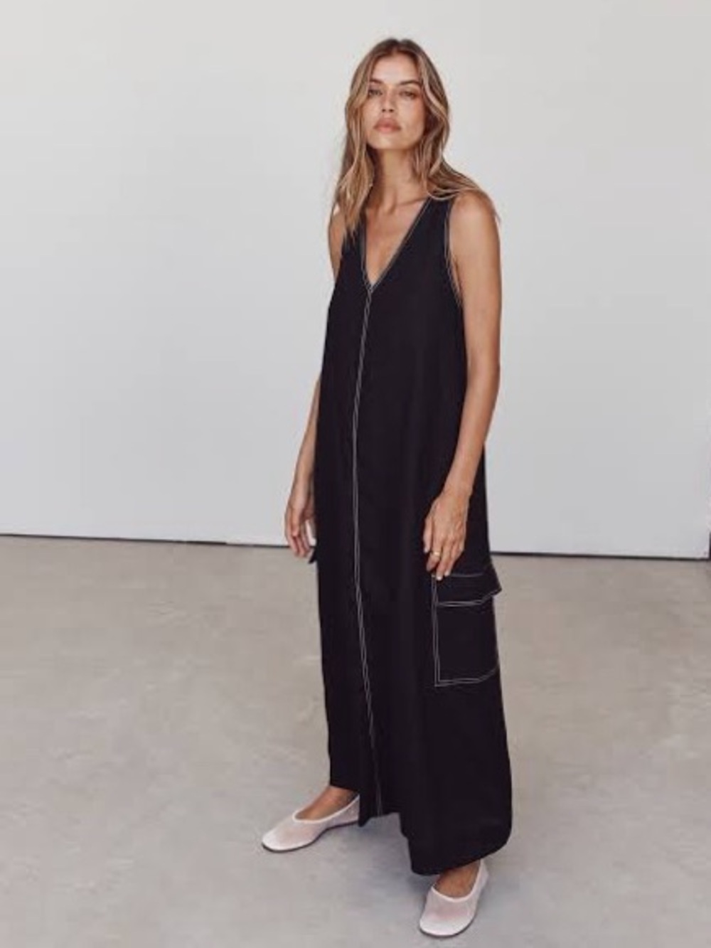 DISSH LAURENT BLACK CARGO LINEN DRESS